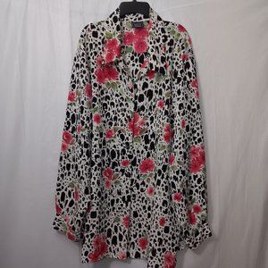 LAURA SCOTT WOMAN LONG SLEEVE FLORAL PRINT BUTTON UP DRESS SHIRT